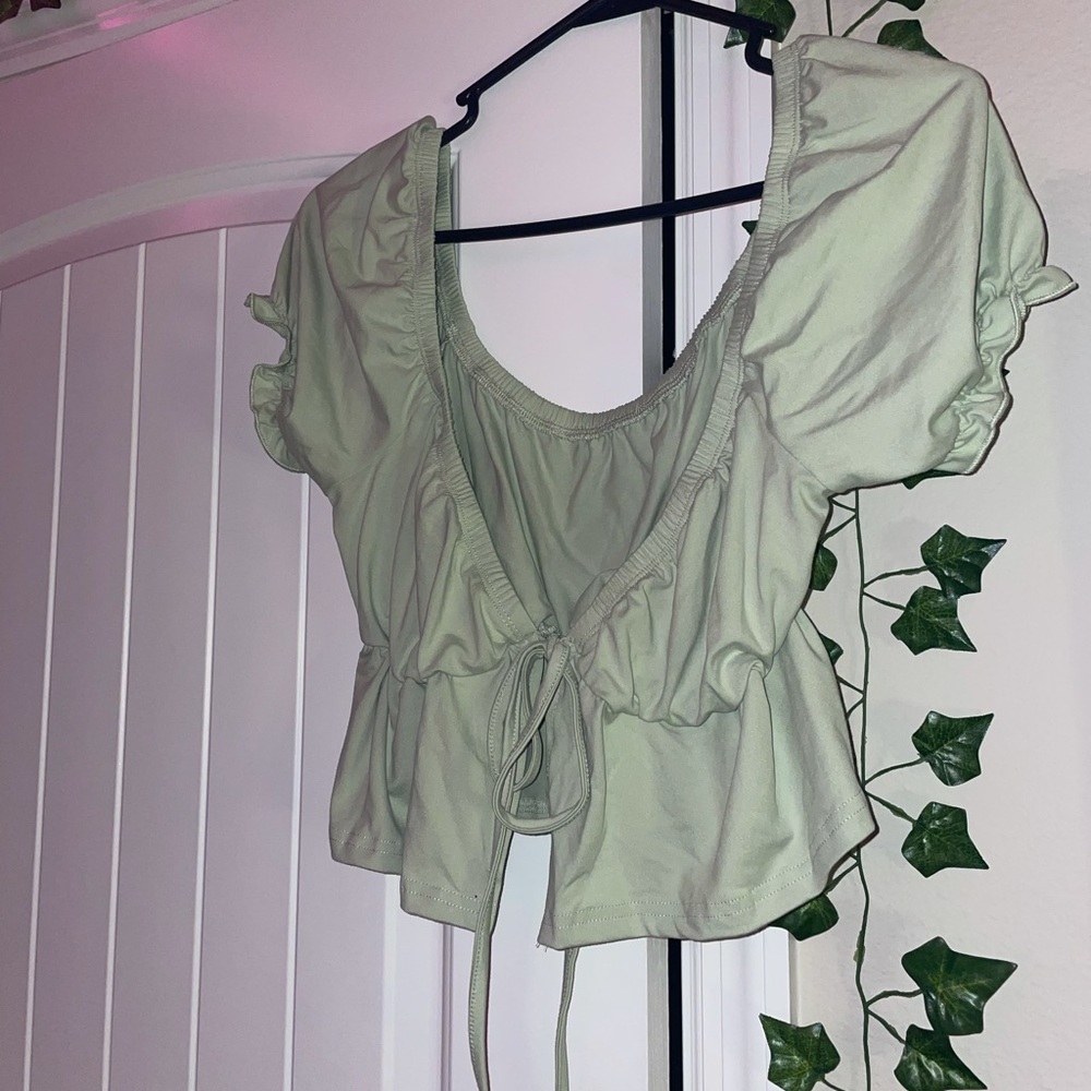 sage green tie front top